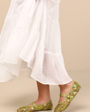 Cristen Green Mesh Sequin Buckle Ballet Flats