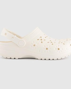 Crocs Womens Classic Floral Cut Out Clogs Chalk White, 4