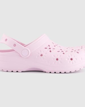 Crocs Womens Classic Floral Cut Out Clogs Pink Milk, 4