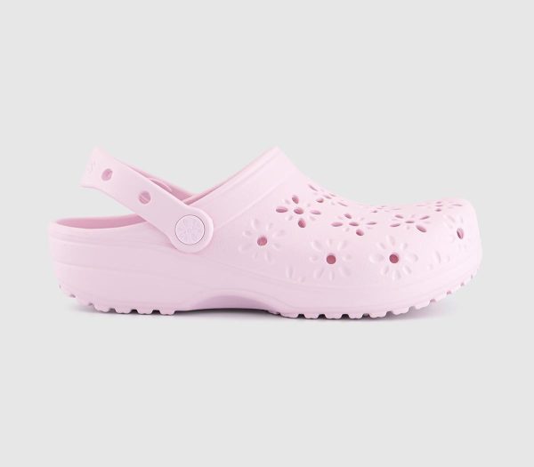 Crocs Womens Classic Floral Cut Out Clogs Pink Milk, 4