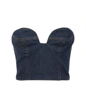Cropped Cotton Denim Corset Top