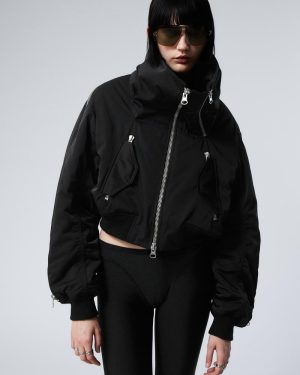 Cropped Loose Zip Bomber Jacket