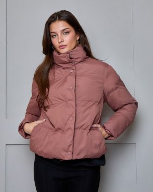 Cropped Padded Puffer Coat in Rust - 8