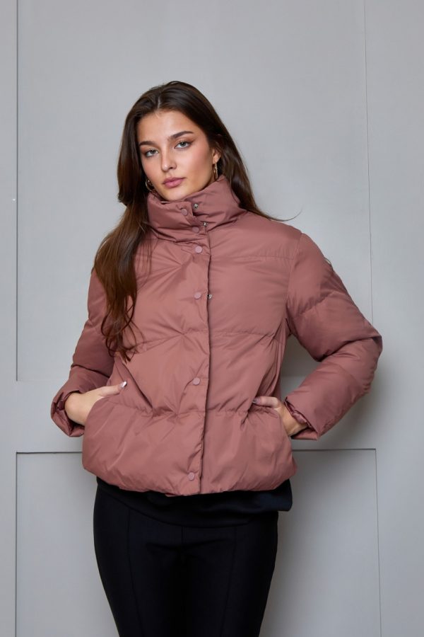 Cropped Padded Puffer Coat in Rust - 8