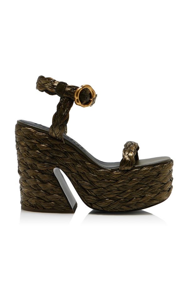 Cult Gaia - Daelan Raffia Platform Sandals - Metallic - IT 37 - Moda Operandi