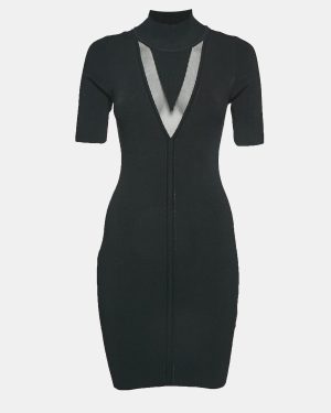 Cushnie Black Rib Knit High Neck Bodycon Mini Dress M