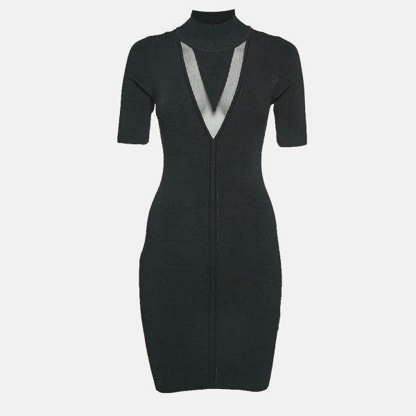 Cushnie Black Rib Knit High Neck Bodycon Mini Dress M