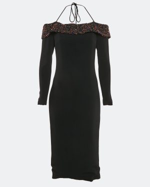 Cushnie et Ochs Black Embellished Crepe Off-Shoulder Midi Dress M