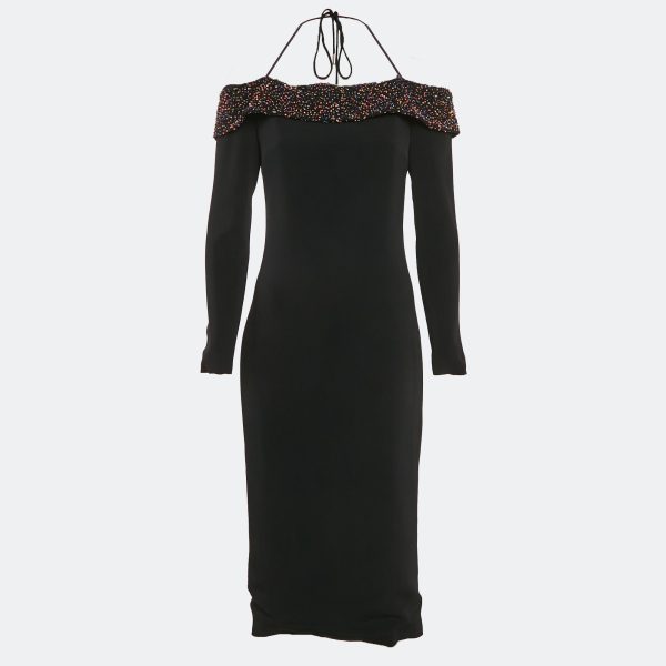 Cushnie et Ochs Black Embellished Crepe Off-Shoulder Midi Dress M
