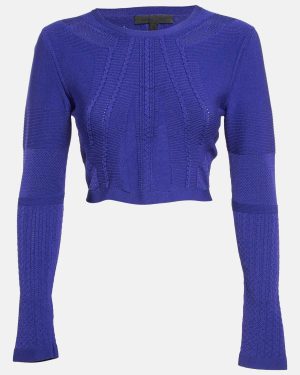 Cushnie et Ochs Purple Stretch Knit Long Sleeve Crop Top M