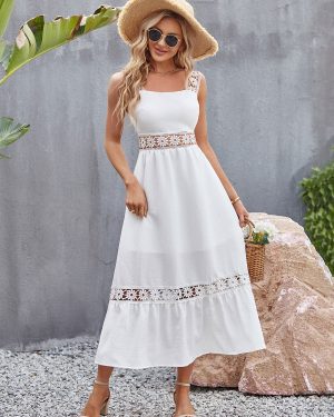 Cut Out Casual Square Neck Sleeveless Midi Dress