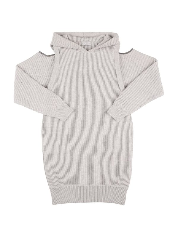 Cut Out Ribbed Cotton Sweater Dress