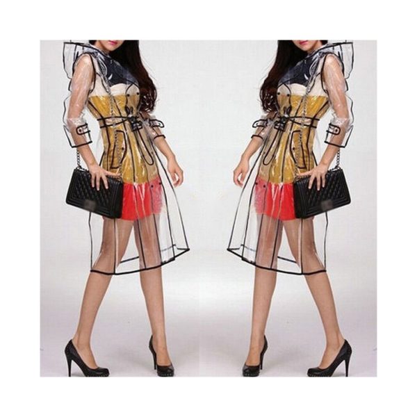 Cute Transparent Raincoat Runway Style Clear Rain Raining Coat Jacket