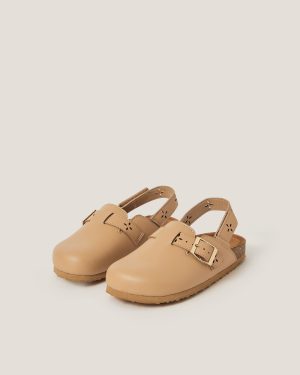 Cutwork Mule Clogs Tan