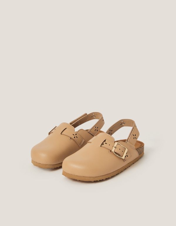 Cutwork Mule Clogs Tan