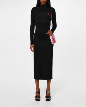 DAVID KOMA Open Back Long Sleeve Jersey Pencil Dress - Black