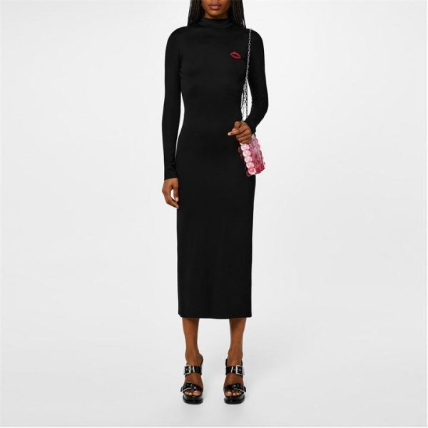 DAVID KOMA Open Back Long Sleeve Jersey Pencil Dress - Black