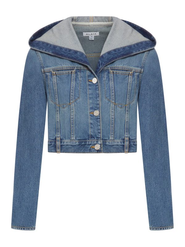 DENIM CROP HOODED JACKET - Alaia - Woman