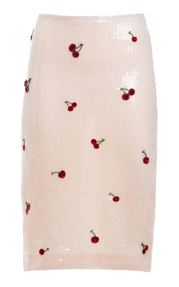 DES_PHEMMES - Cherry-Sequined Midi Skirt - Nude - IT 44 - Moda Operandi