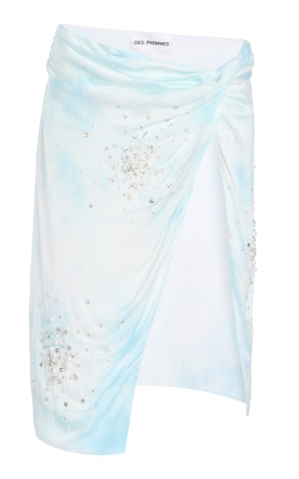 DES_PHEMMES - Exclusive Riviera Embellished Midi Wrap Skirt - Blue - IT 46 - Moda Operandi