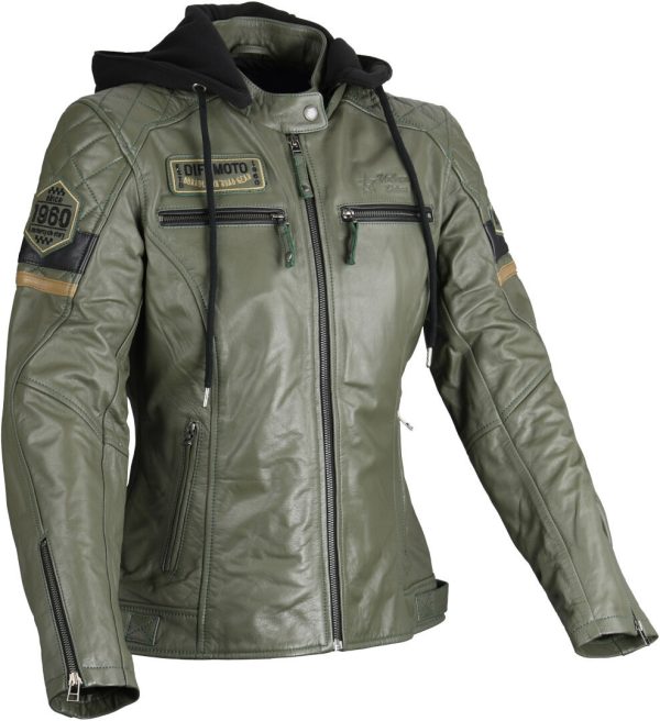 DIFI Jolene 2 Ladies Motorcycle Leather Jacket, black-green, Size L for Women