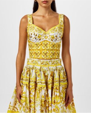 DOLCE AND GABBANA Cropped Poplin Corset Top - Yellow