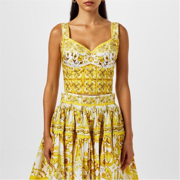 DOLCE AND GABBANA Cropped Poplin Corset Top - Yellow