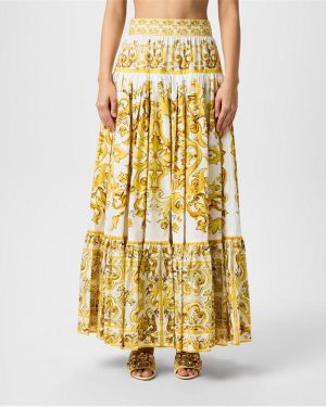 DOLCE AND GABBANA Majolica Maxi Skirt - Yellow