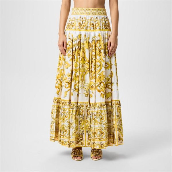 DOLCE AND GABBANA Majolica Maxi Skirt - Yellow