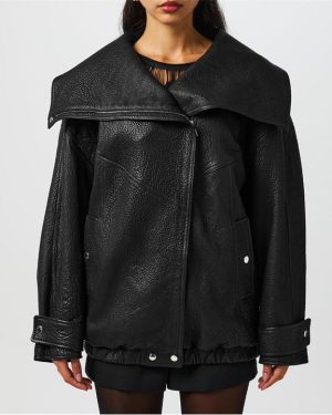 DOLCE AND GABBANA Oversized Leather Biker Jacket - Black