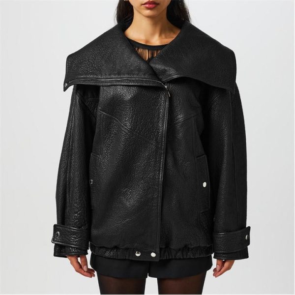 DOLCE AND GABBANA Oversized Leather Biker Jacket - Black