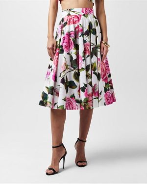 DOLCE AND GABBANA Women'S Floral A-Line Midi Dress - Pink