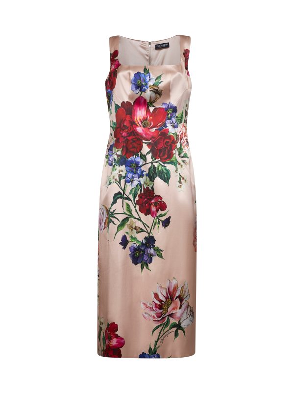 DOLCE & GABBANA | Pink Floral print stretch satin sheath dress | Women | 42