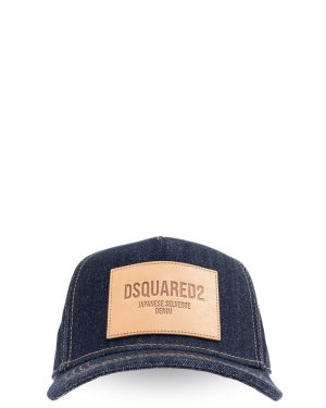 DSQUARED2 LEATHER PATCH DENIM CAP Size: OS, colour: BLUE