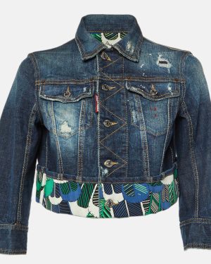 DSquared2 Blue Distressed Denim Cropped Jacket M