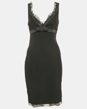 D&G Black Lace Trim Stretch Crepe Sheath Dress S