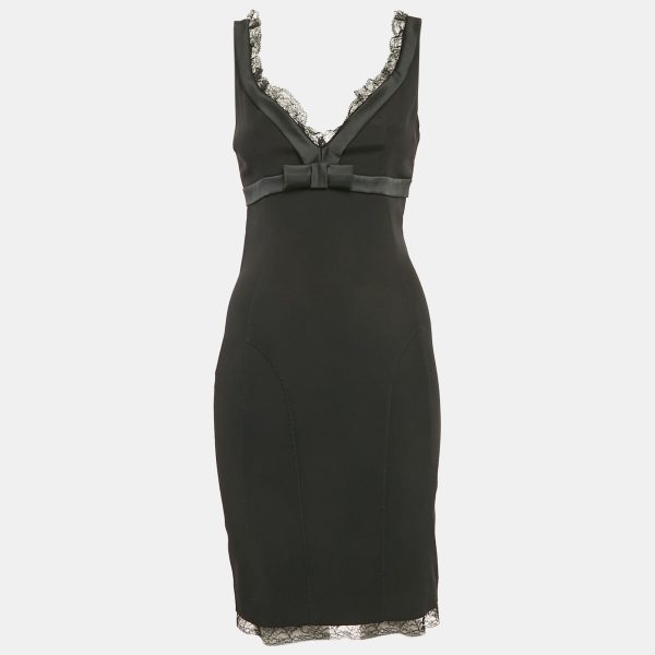 D&G Black Lace Trim Stretch Crepe Sheath Dress S