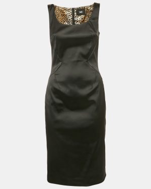 D&G Black Satin Sleeveless Sheath Dress M