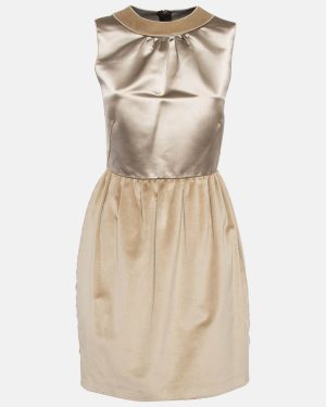 D&G Gold Satin and Velvet Sleeveless Mini Dress M