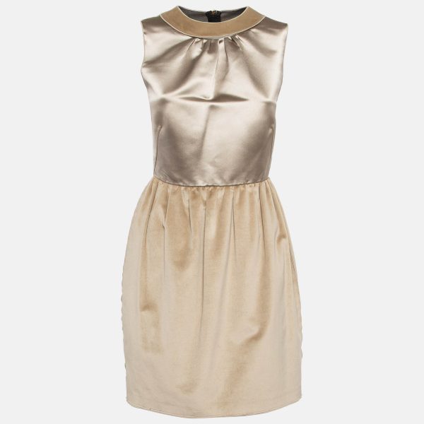 D&G Gold Satin and Velvet Sleeveless Mini Dress M