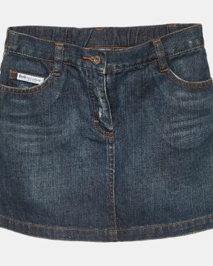D&G Junior Blue Floral Logo Embroidered Denim Skirt 6 Yrs