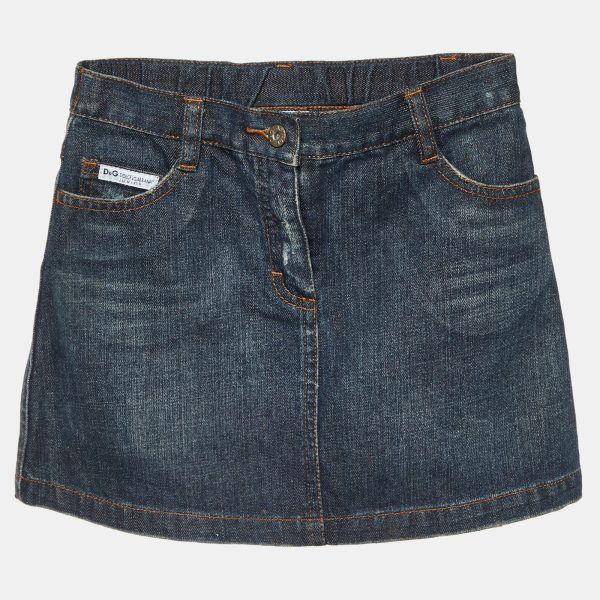 D&G Junior Blue Floral Logo Embroidered Denim Skirt 6 Yrs