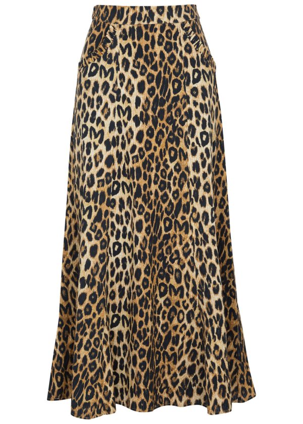 Damson Madder Hyan Leopard-print Cotton Maxi Skirt - Brown - 12 (UK12 / M)