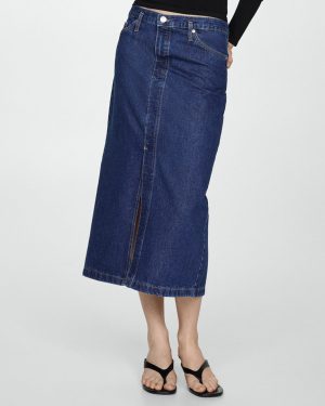 Dark Blue Denim Midi-Skirt
