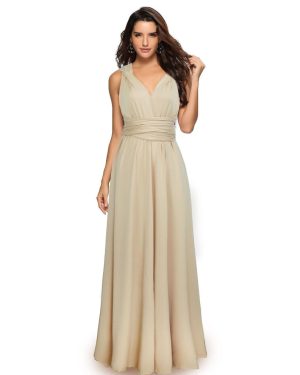 (Dark Champagne, M) Women Multiway Wrap Bandage Long Dress Convertible Boho Evening Dress For Party Bridesmaids