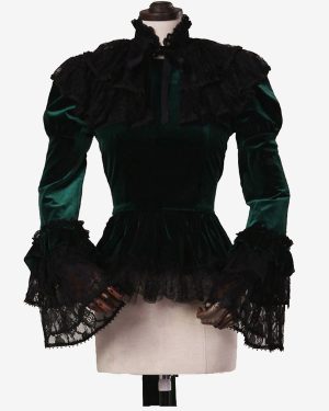 Dark Green Retro Tudor Dress Costumes Bows Polyester Shirt Women's Royal Top Marie Antoinette Costume Party Prom Dress