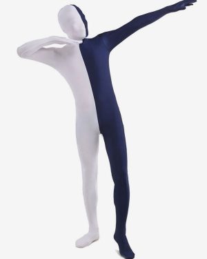 Dark Navy and White Two Tone Zentai Suit Full Body Lycra Spandex Bodysuit