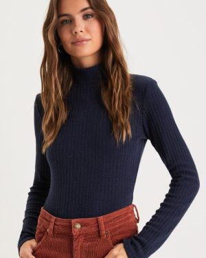 Darling Inclination Navy Blue Pointelle Long Sleeve Bodysuit