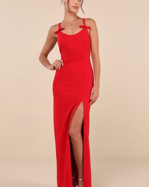 Darling Radiance Red Sleeveless Bow Backless Maxi Dress