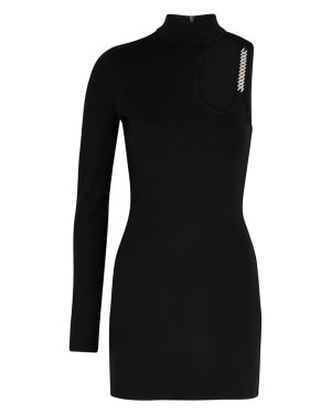 David Koma Black Asymmetric Stretch-jersey Mini Dress - Black And Silver - 6